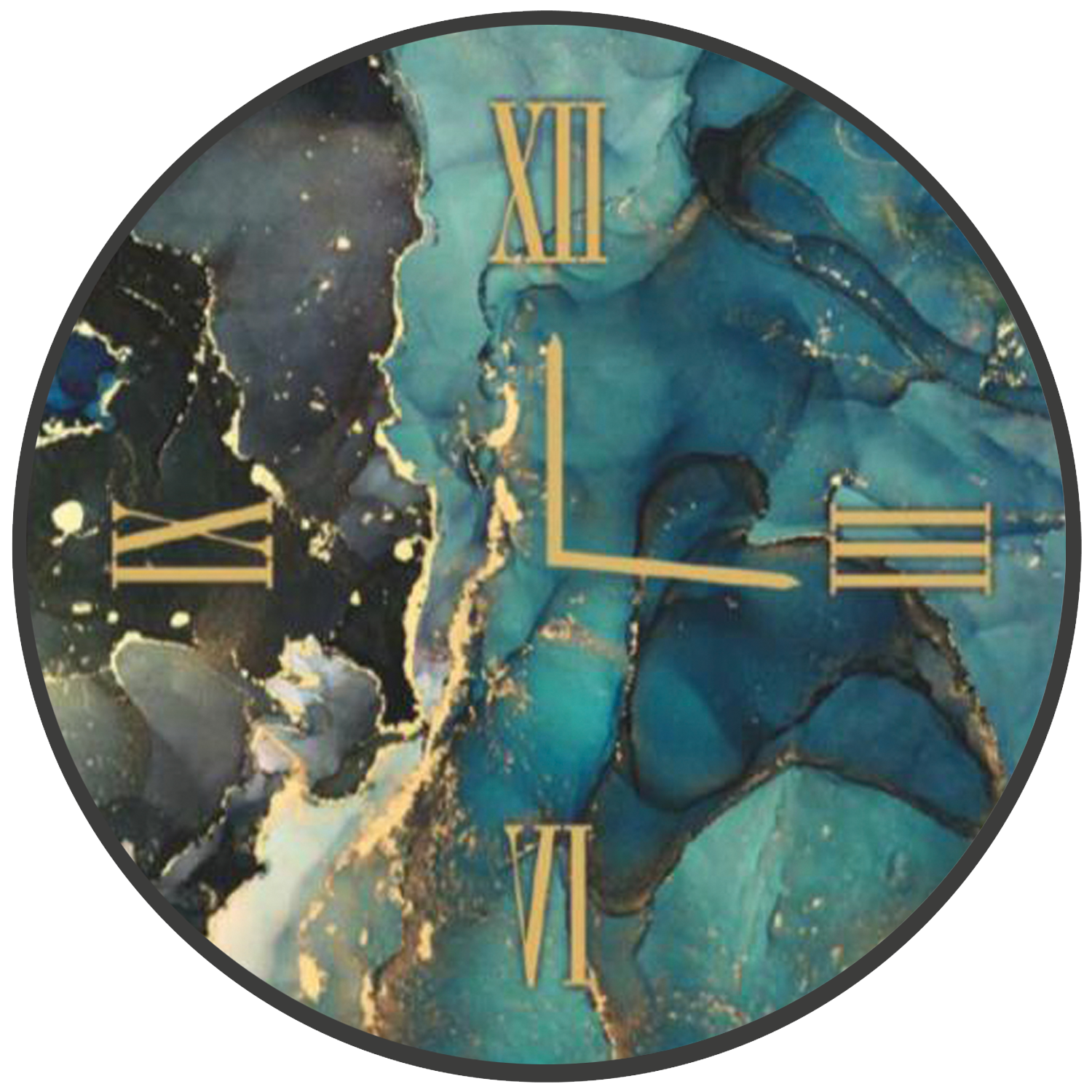 Orologio tondo in vetro ARTE FLUIDA PETROLIO