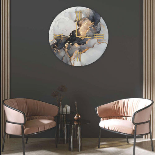 Round glass clock FLUID ART